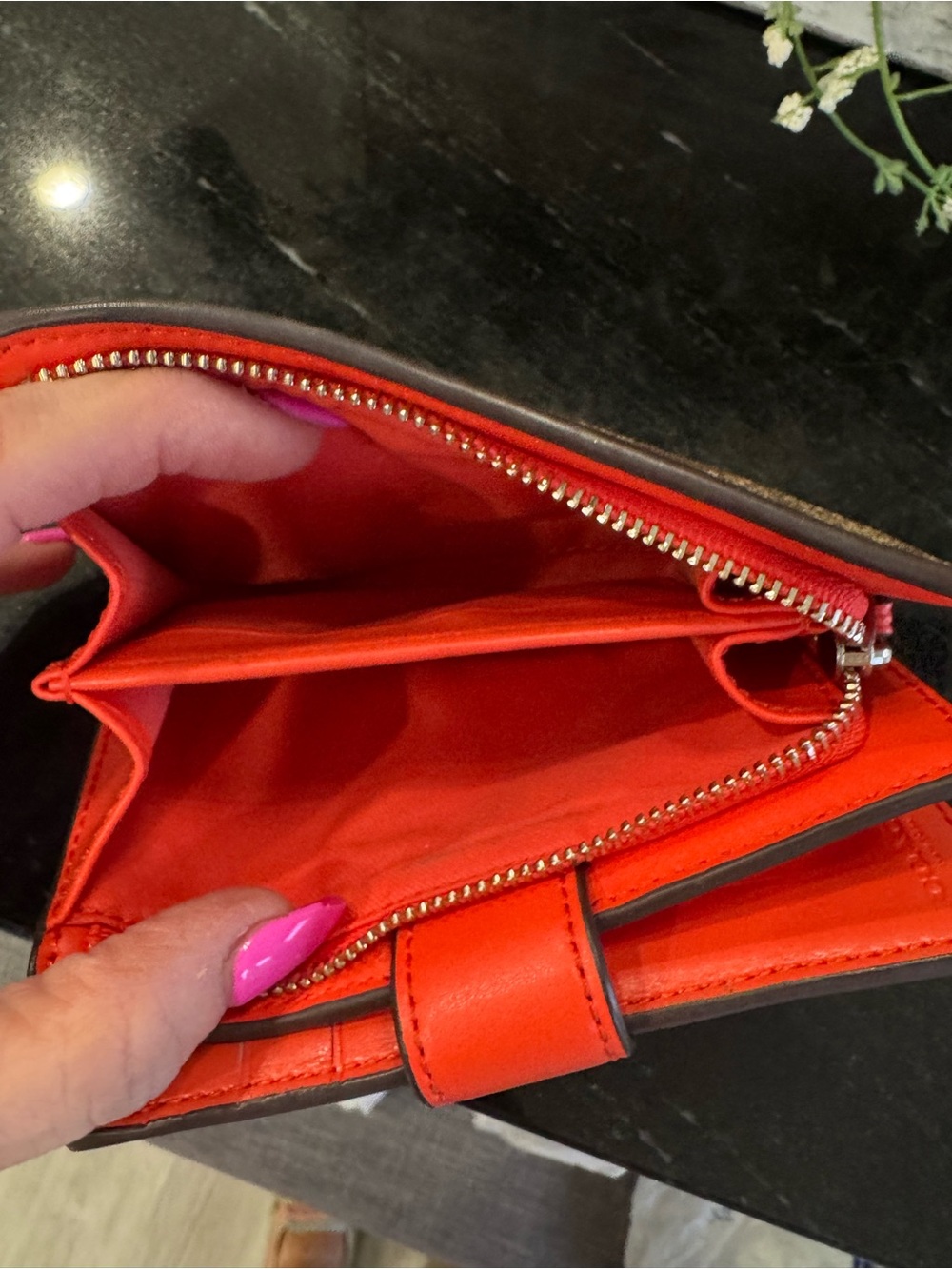 COACH Signature PVC Medium Snap Wallet Khaki Bright Coral Orange - Picture 6 of 10